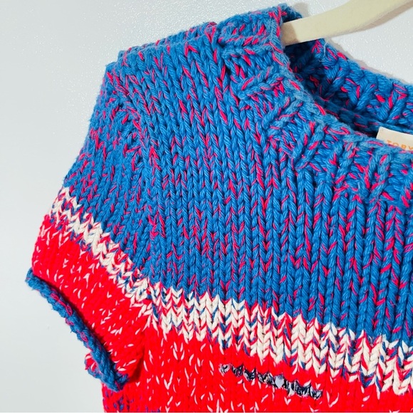 Tory Burch Brilliant Red Mouline Knit Sweater Coastal Preppy Nautical Size Small - Picture 4 of 8